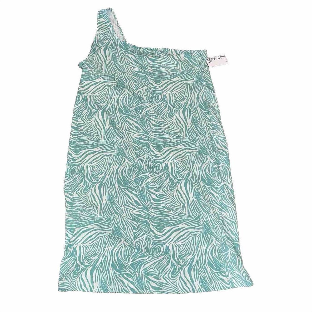 New Nine West One Shoulder Zebra Print Dress Teal White Plus Size 3X Resortwear